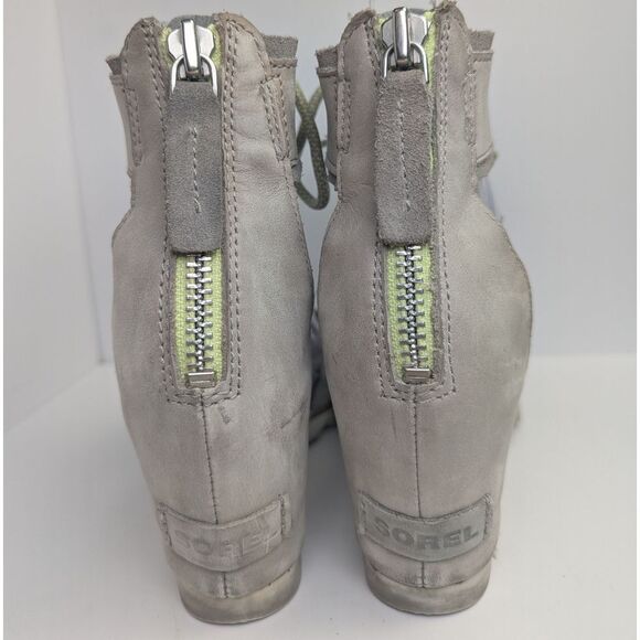Sorel Joanie Light Gray Leather Wedge Sporty Platform Heel Sandals Womens 6.5 - Picture 5 of 8